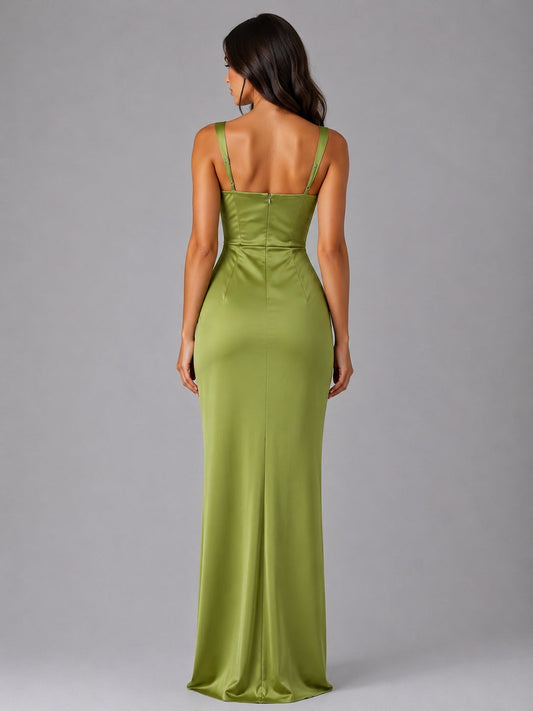 Alma | Vestido Largo de Dama de Honor Mujer Drapeado Escote Cuadrado