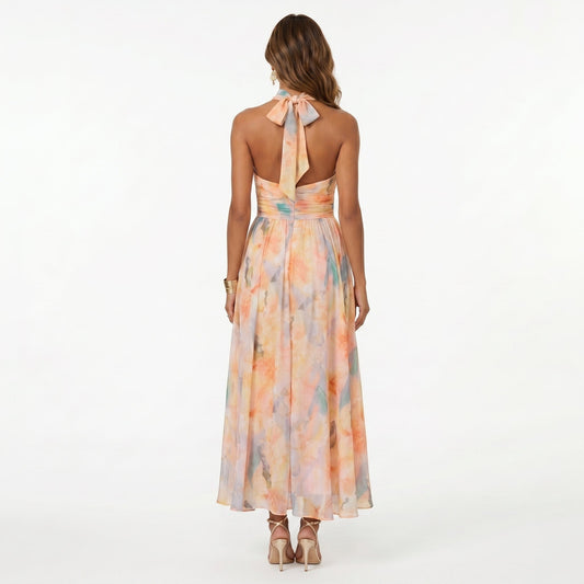 Zaida | Vestido de Invitada de Boda Estampado Mujer Cuello Halter