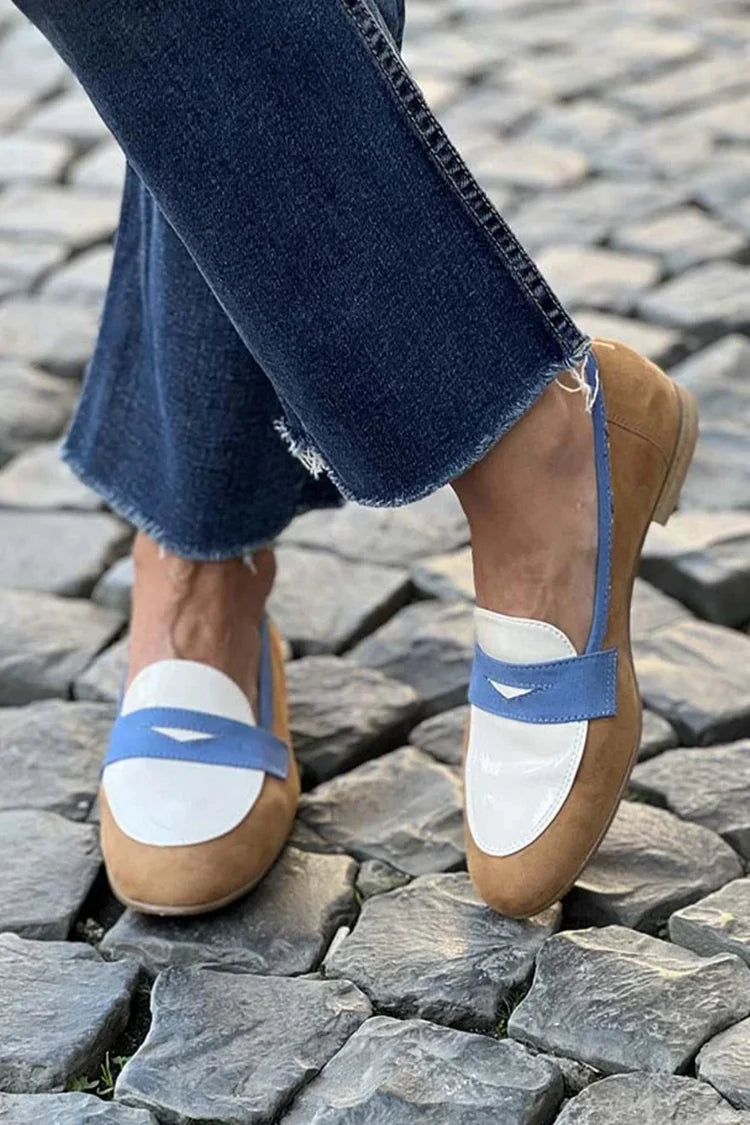 Susana | Mocasines Colour Block en Camel, Blanco y Azul
