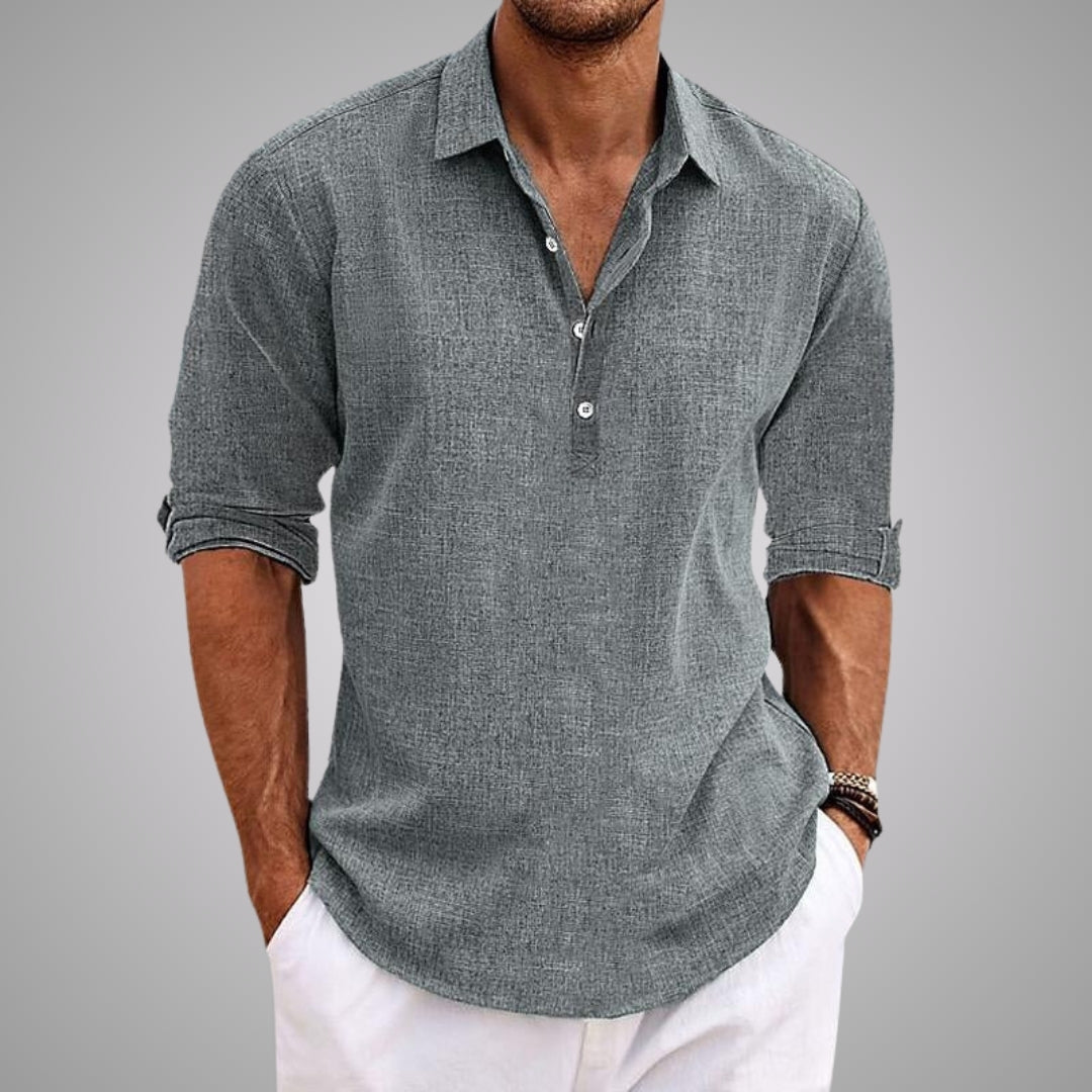 DELACROIX - Camisa de lino de manga larga para hombre