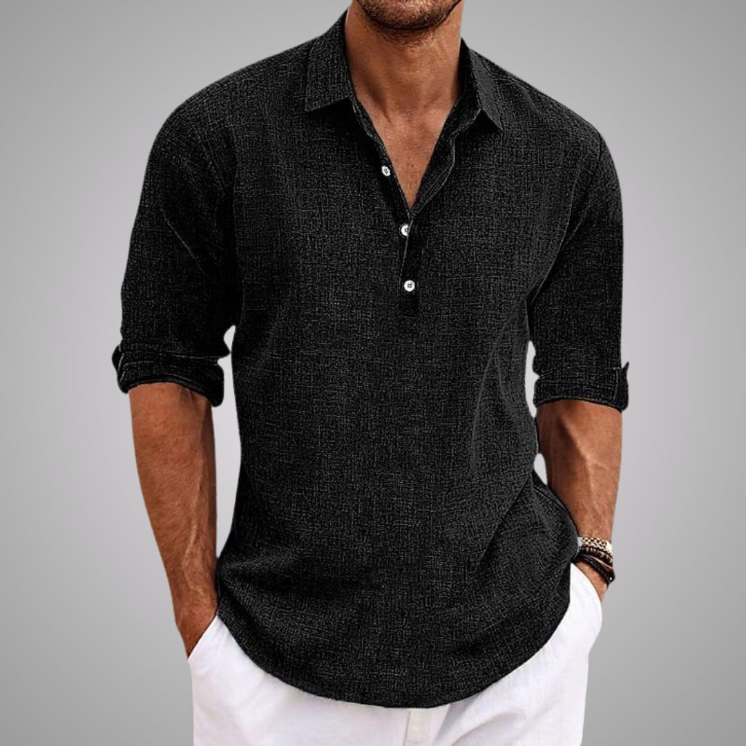 DELACROIX - Camisa de lino de manga larga para hombre