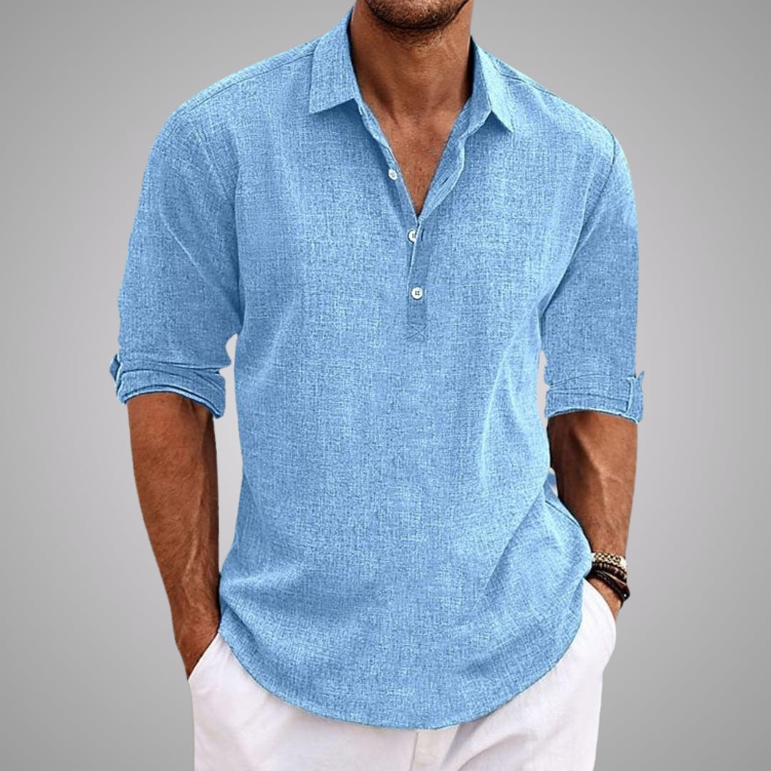 DELACROIX - Camisa de lino de manga larga para hombre