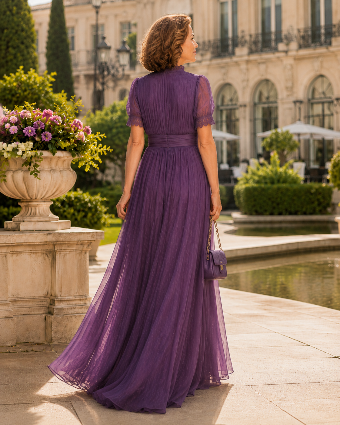 Flavia - Vestido largo violeta con escote en forma de llave para Mujer