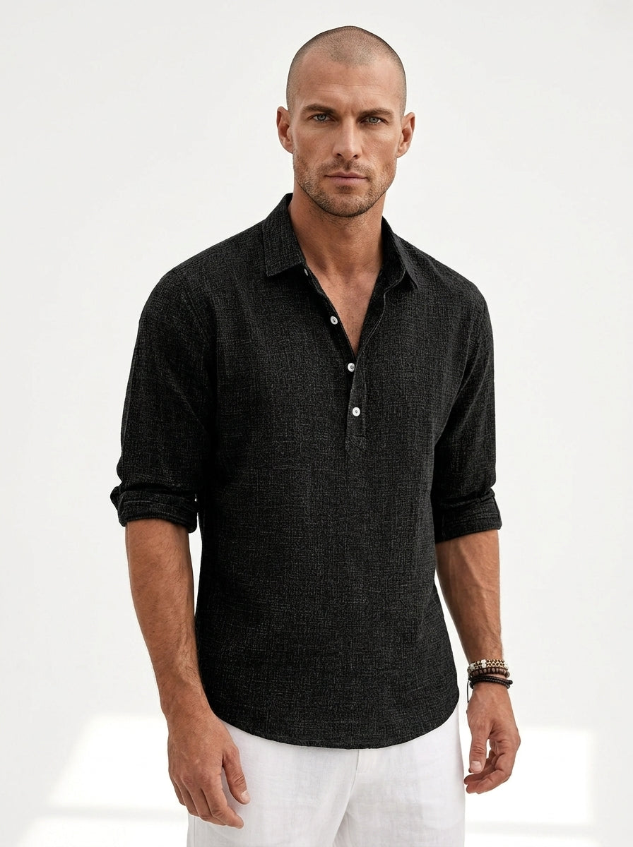 DELACROIX - Camisa de lino de manga larga para hombre