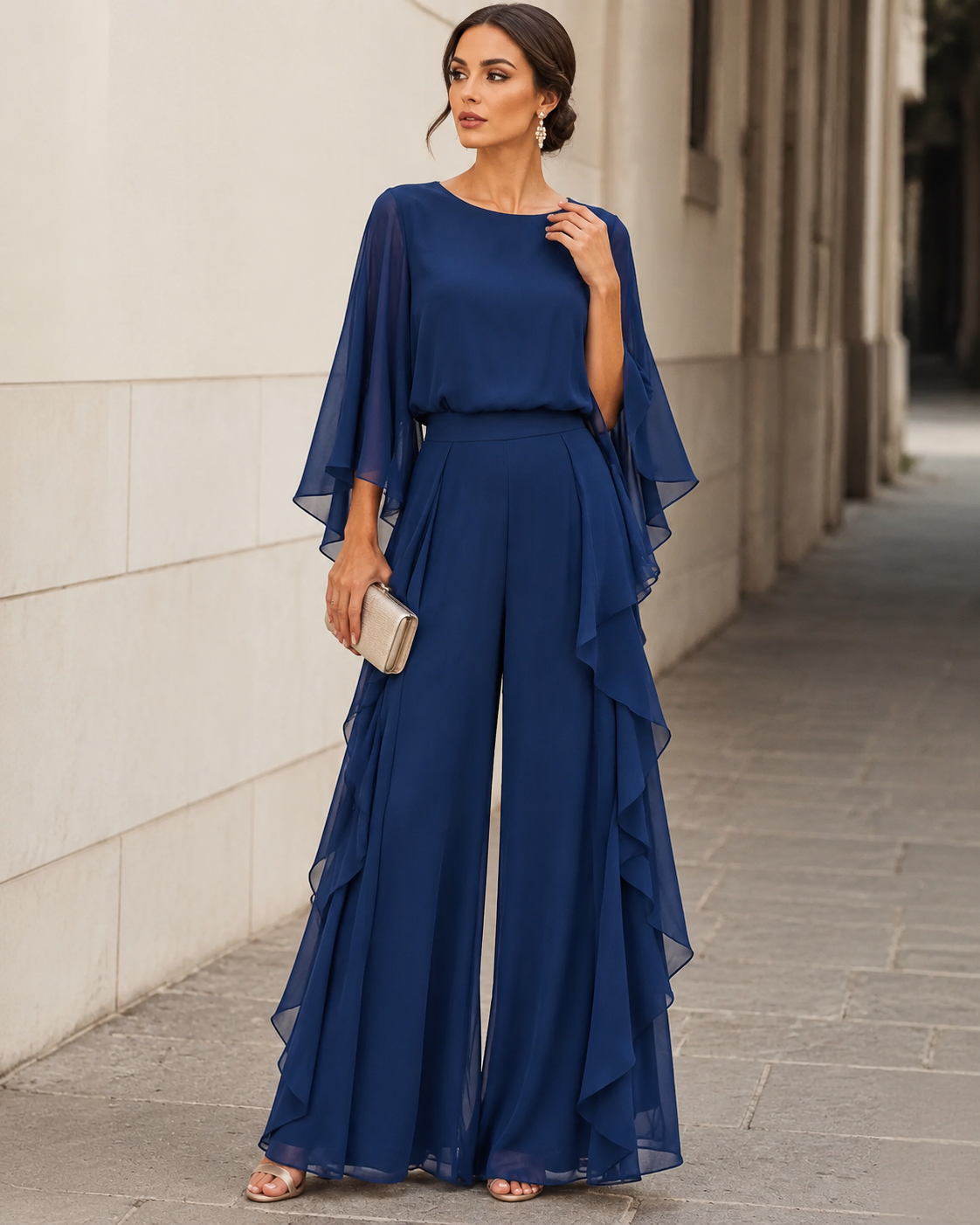Marisol | Conjunto de Blusa con Manga Capa y Falda de Volantes