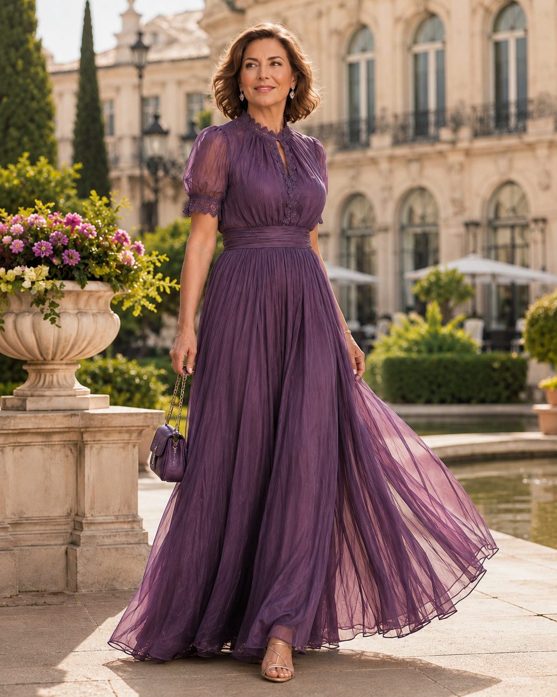 Flavia - Vestido largo violeta con escote en forma de llave para Mujer
