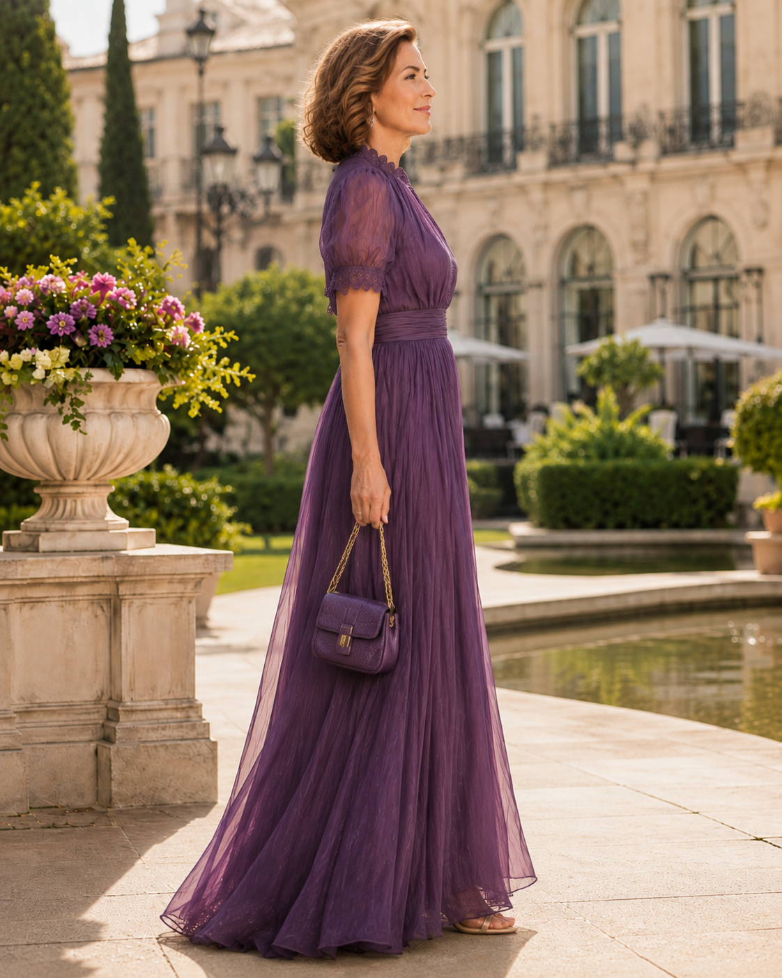 Flavia - Vestido largo violeta con escote en forma de llave para Mujer
