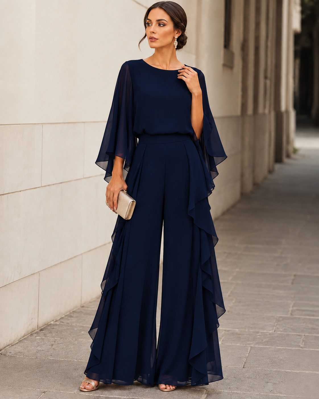 Marisol | Conjunto de Blusa con Manga Capa y Falda de Volantes