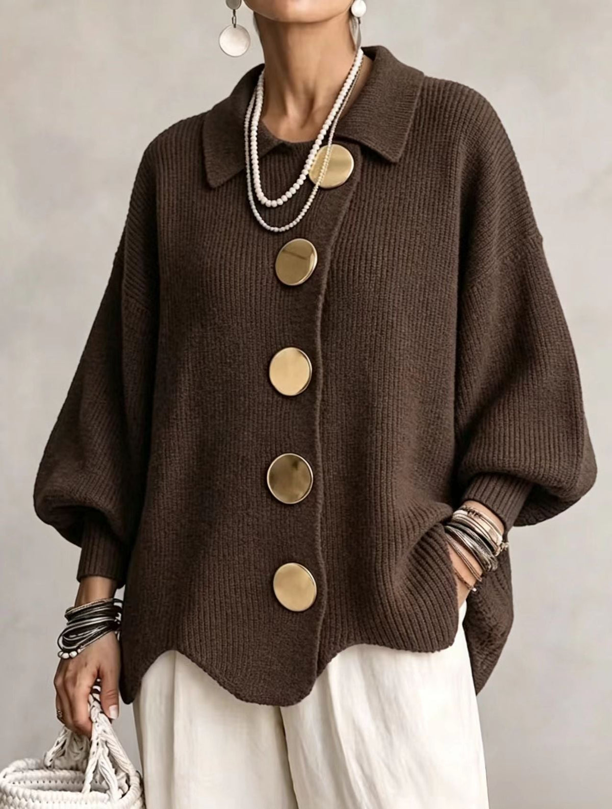 Isadora | Cárdigan Oversize con Dorados