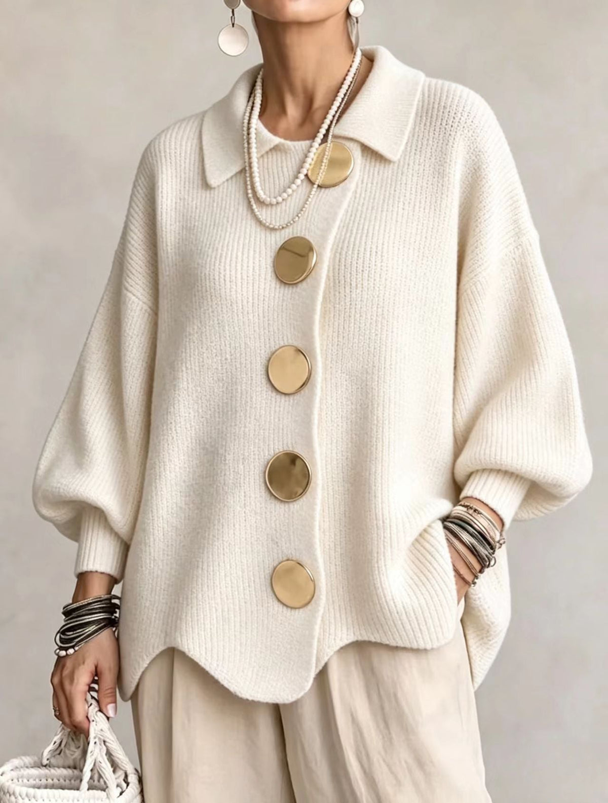 Isadora | Cárdigan Oversize con Dorados