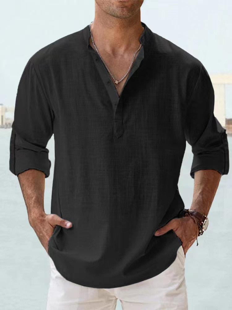 LAURENT MONACO | CAMISA MINIMALISTA CON CUELLO MANDARÍN PARA HOMBRE