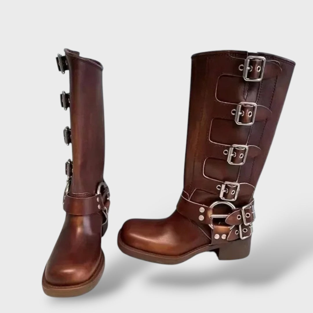 Gabrielle | Botas Camperas de Cuero Mujer Caña Alta Hebillas