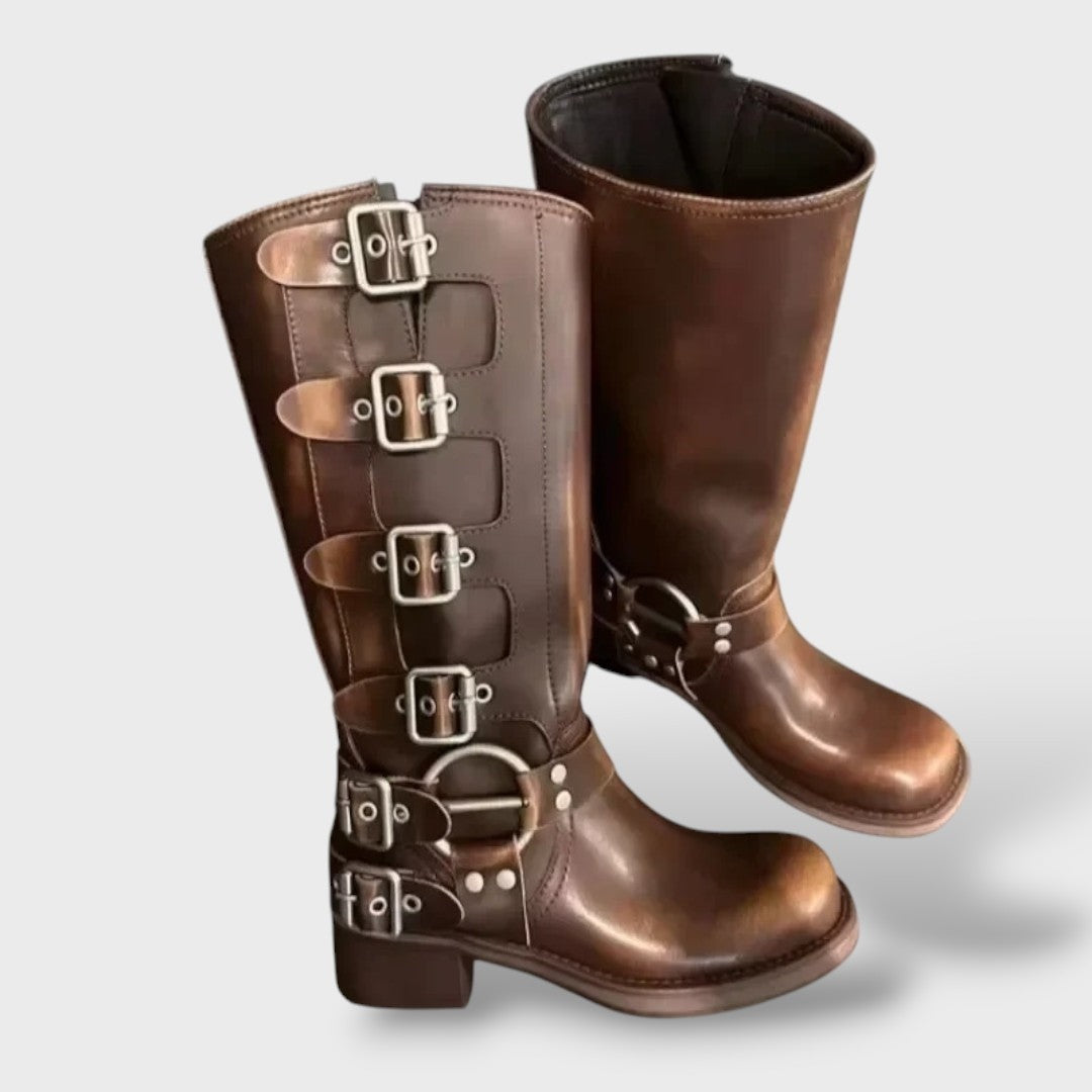 Gabrielle | Botas Camperas de Cuero Mujer Caña Alta Hebillas