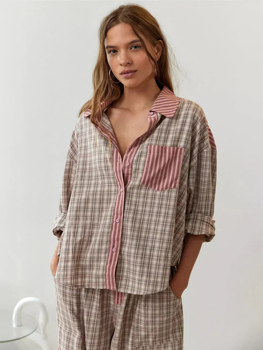 Delia | Conjunto Pijama de Cuadros Mujer Camisa y Pantalón