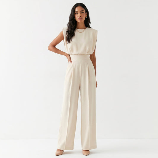 Carina | Mono Largo Elegante Mujer Sin Mangas Palazzo Cintura Alta