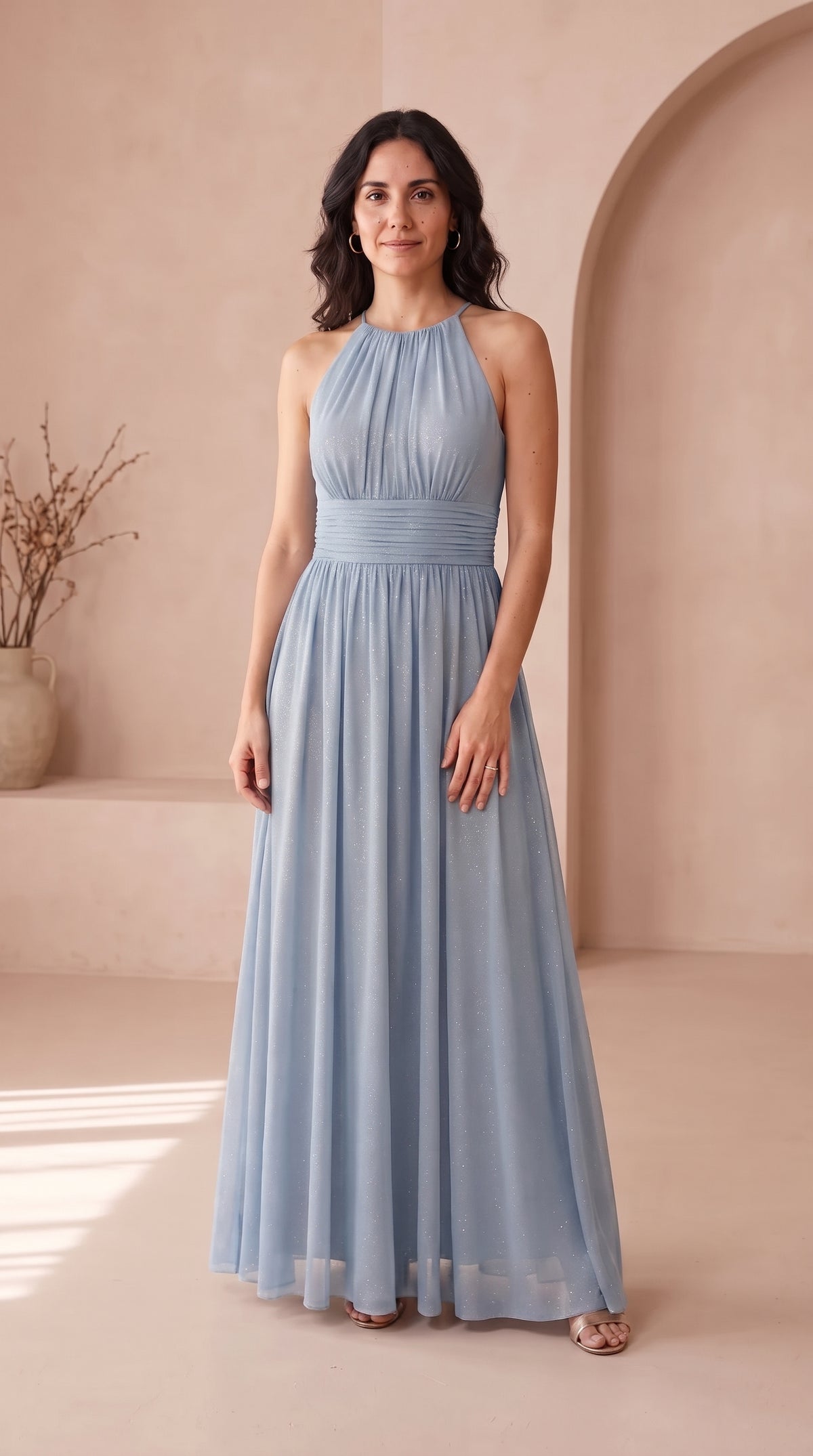 Estela | Vestido Largo de Fiesta con Brillo y Escote Halter