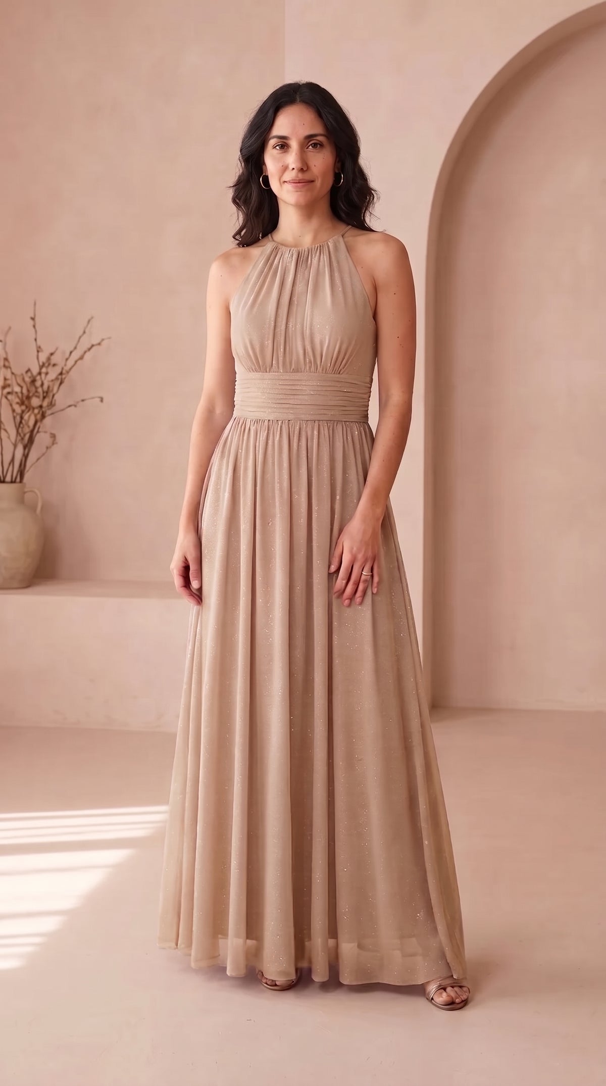 Estela | Vestido Largo de Fiesta con Brillo y Escote Halter