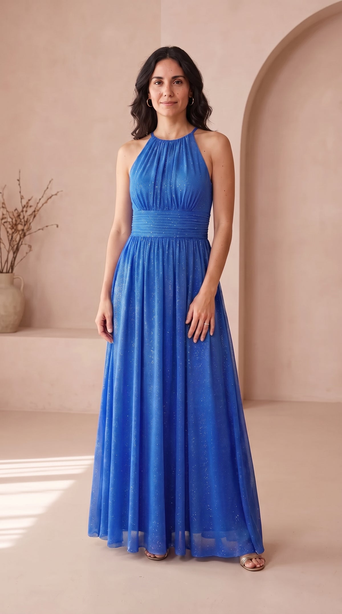 Estela | Vestido Largo de Fiesta con Brillo y Escote Halter