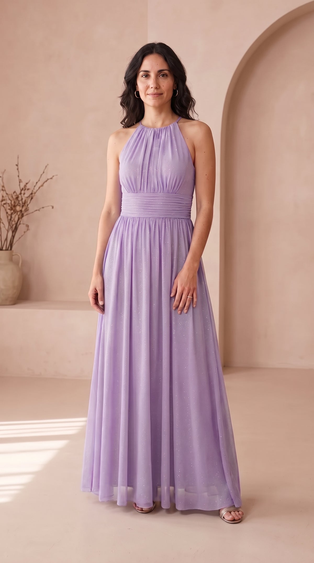 Estela | Vestido Largo de Fiesta con Brillo y Escote Halter