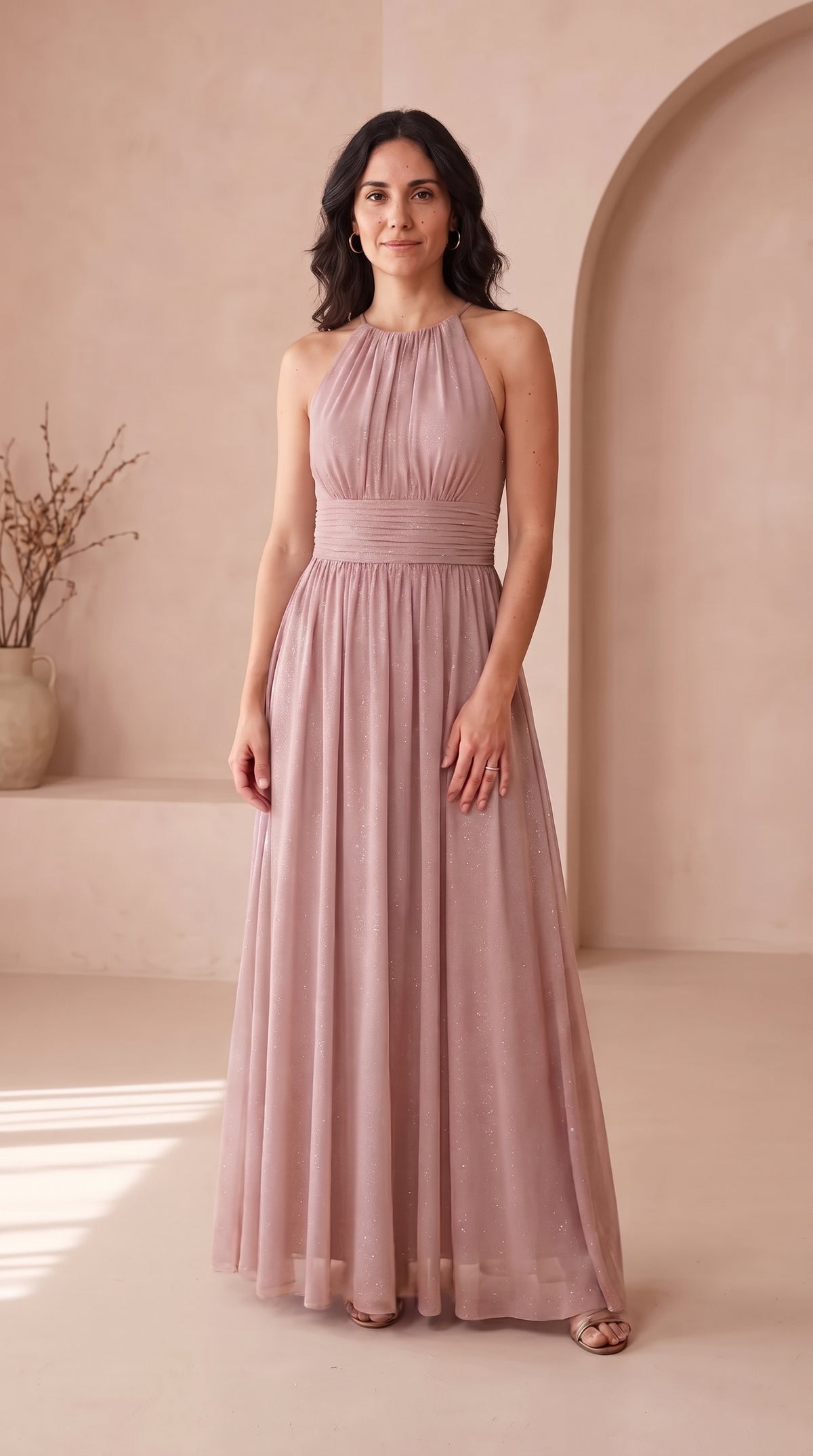 Estela | Vestido Largo de Fiesta con Brillo y Escote Halter