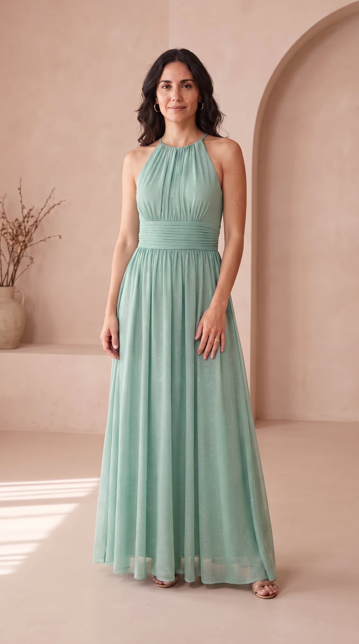 Estela | Vestido Largo de Fiesta con Brillo y Escote Halter