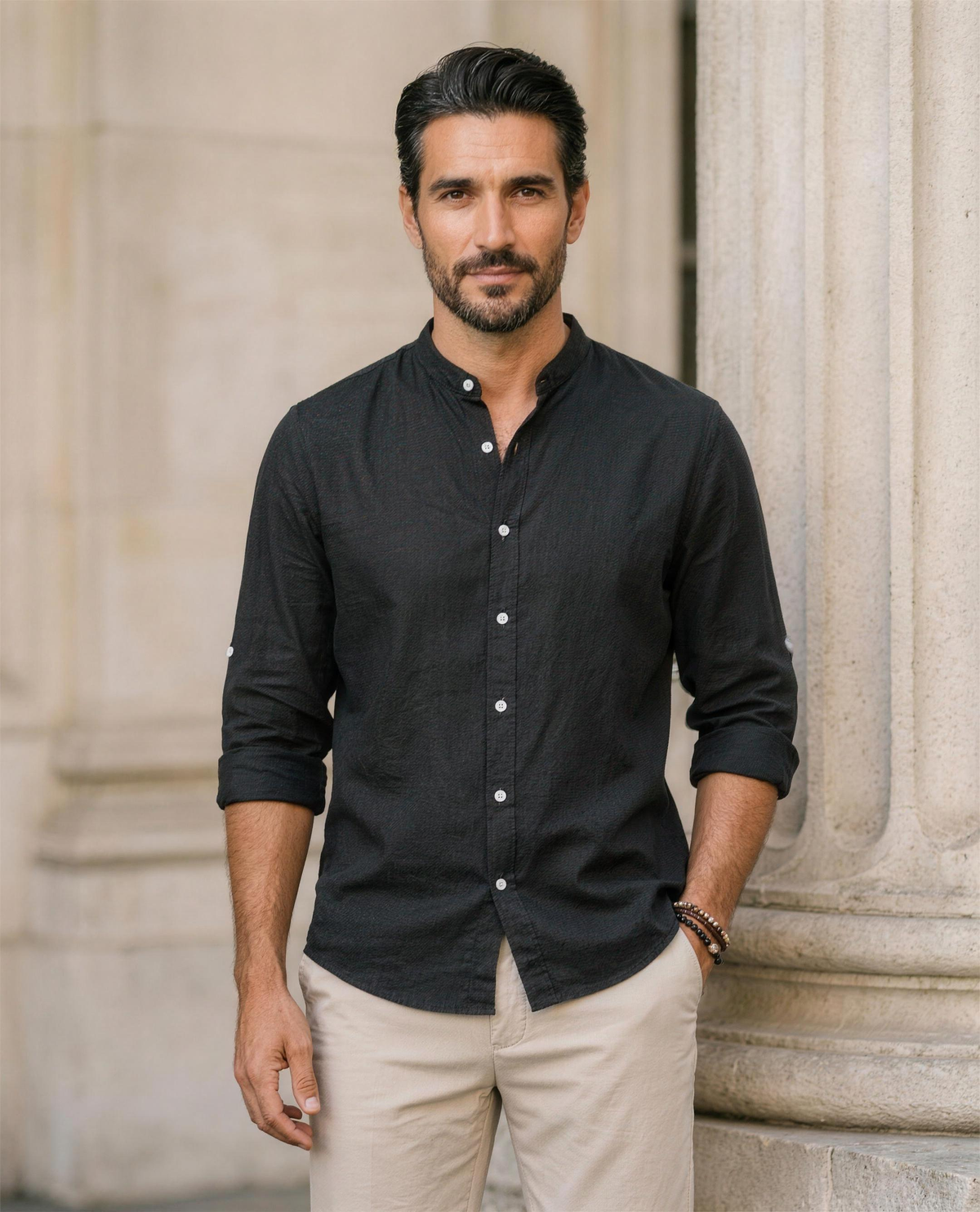 DELACROIX - Camisa de lino de manga larga para hombre