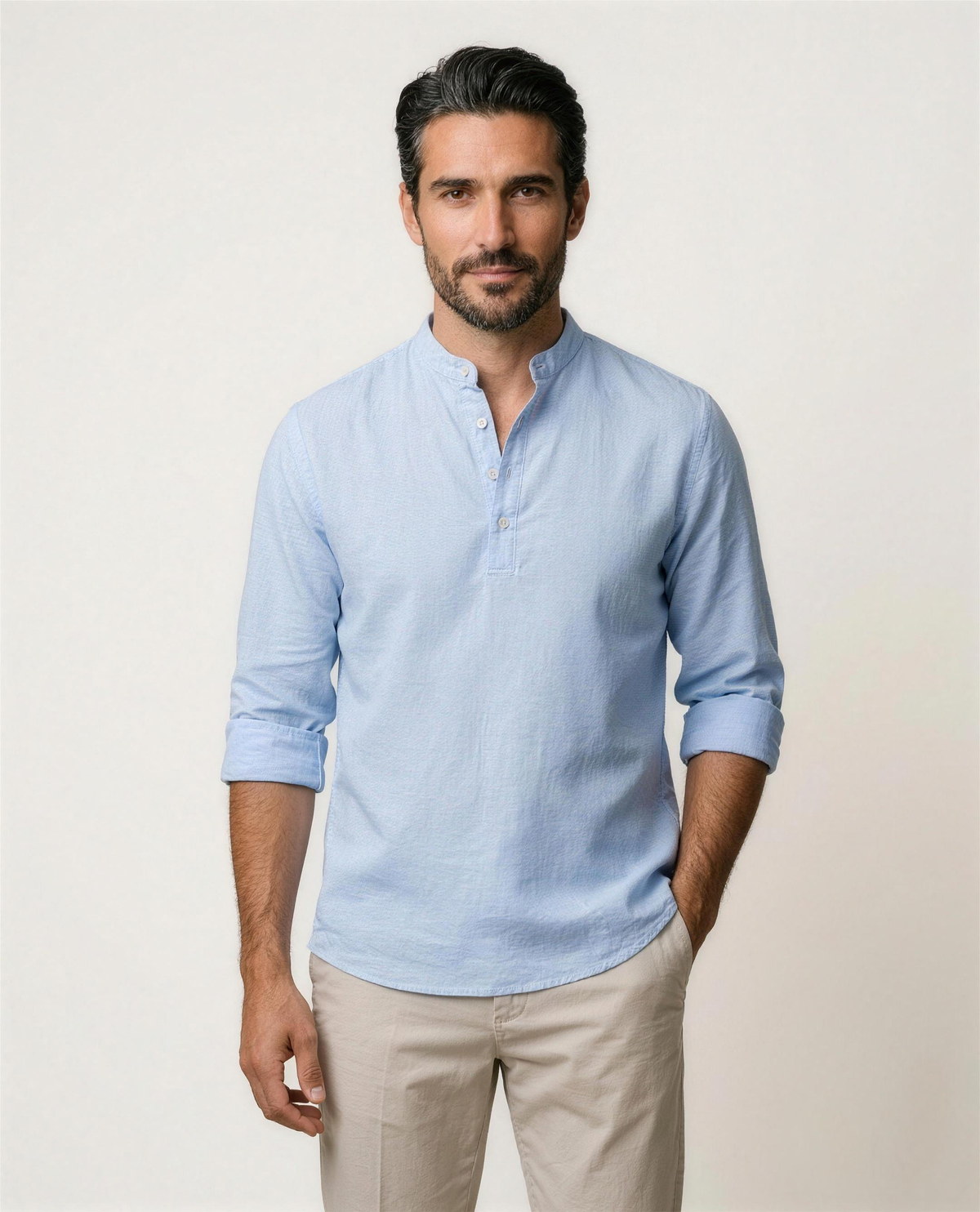 LAURENT MONACO - Camisa de cuello mandarín para hombre