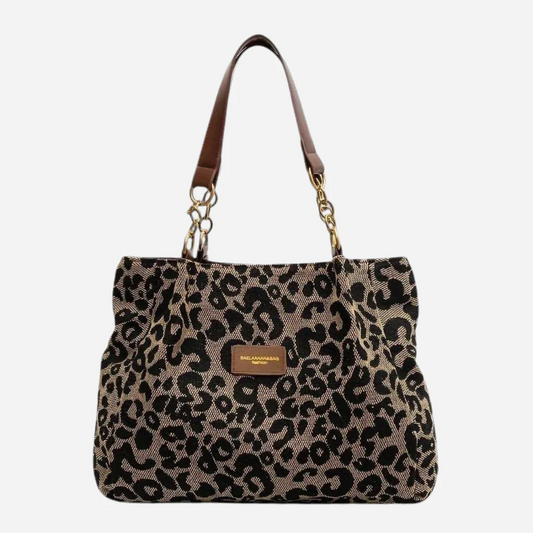 Edith Bolso de compras de lona con estampado de leopardo