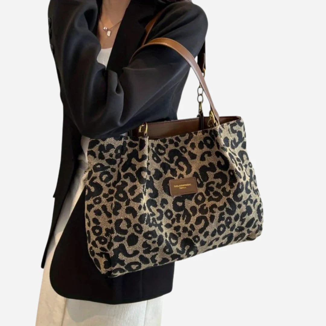Edith Bolso de compras de lona con estampado de leopardo