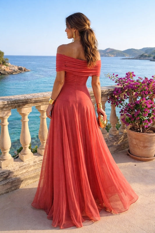 Yvette | Vestido Palabra de Honor Largo Mujer Hombros Descubiertos