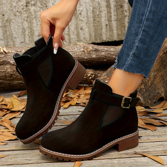 Laia | Chelsea Boots de Ante Mujer Botines con Correa y Hebilla
