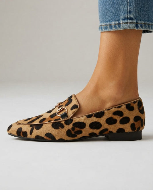 Rosario | Mocasines de Leopardo con Hebilla Dorada