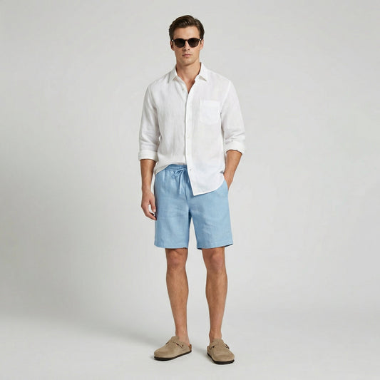 Mateo | Bermudas de Lino Hombre Cintura Elástica Cordón