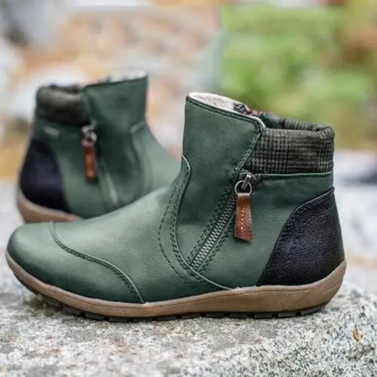 Naia | Botines Planos Mujer Cremallera Lateral Punta Redonda