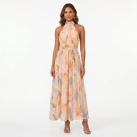 Zaida | Vestido de Invitada de Boda Estampado Mujer Cuello Halter