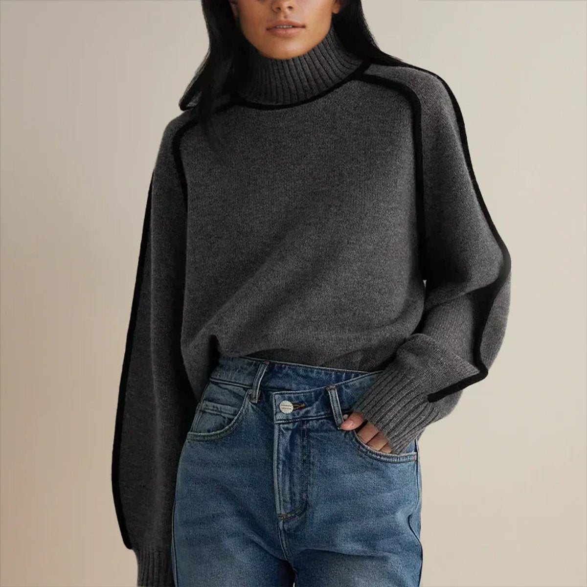 Noelia | Jersey de Rayas Cuello Alto Mujer Oversize Manga Larga