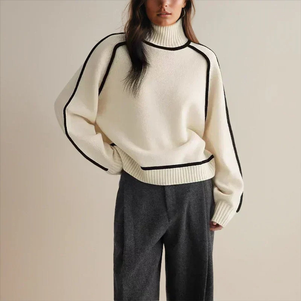 Noelia | Jersey de Rayas Cuello Alto Mujer Oversize Manga Larga