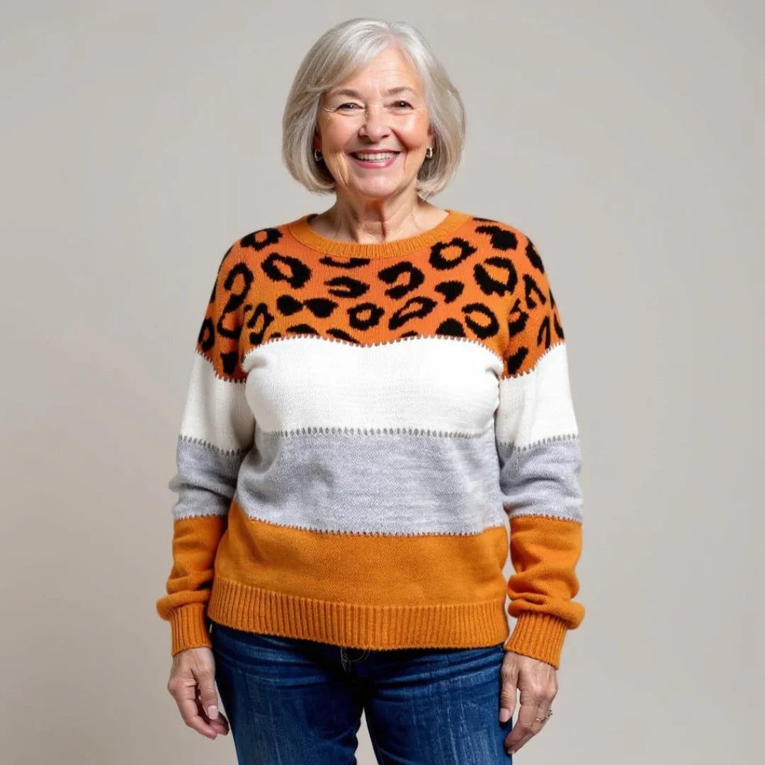 Paloma | Jersey de Punto Estampado Leopardo Mujer Cuello Redondo Manga Larga