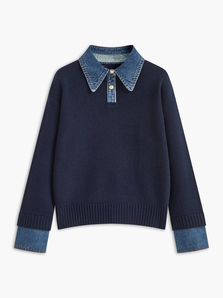 Sofía | Jersey de Punto con Cuello Denim Mujer Manga Larga
