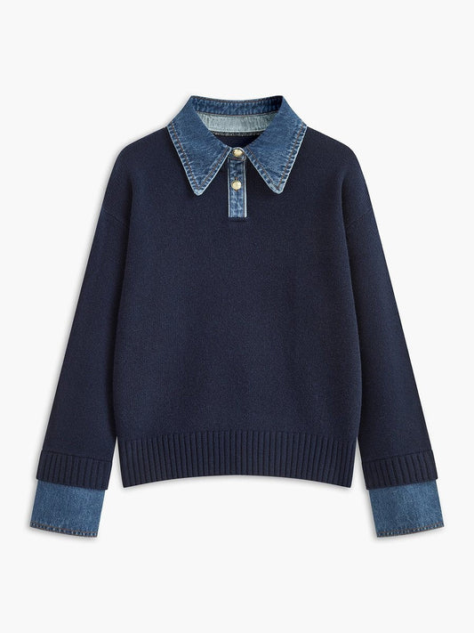 Sofía | Jersey de Punto con Cuello Denim Mujer Manga Larga