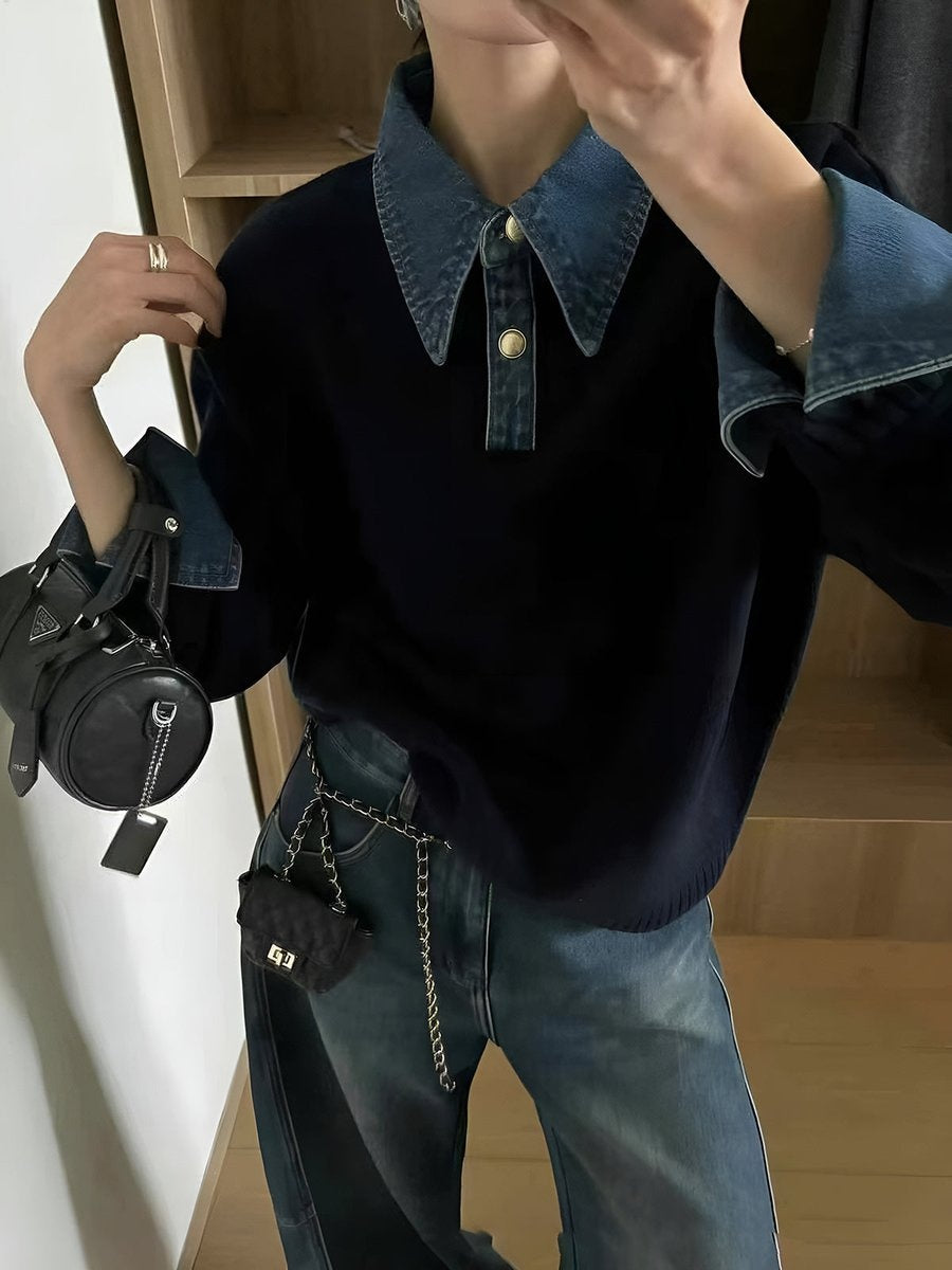 Sofía | Jersey de Punto con Cuello Denim Mujer Manga Larga