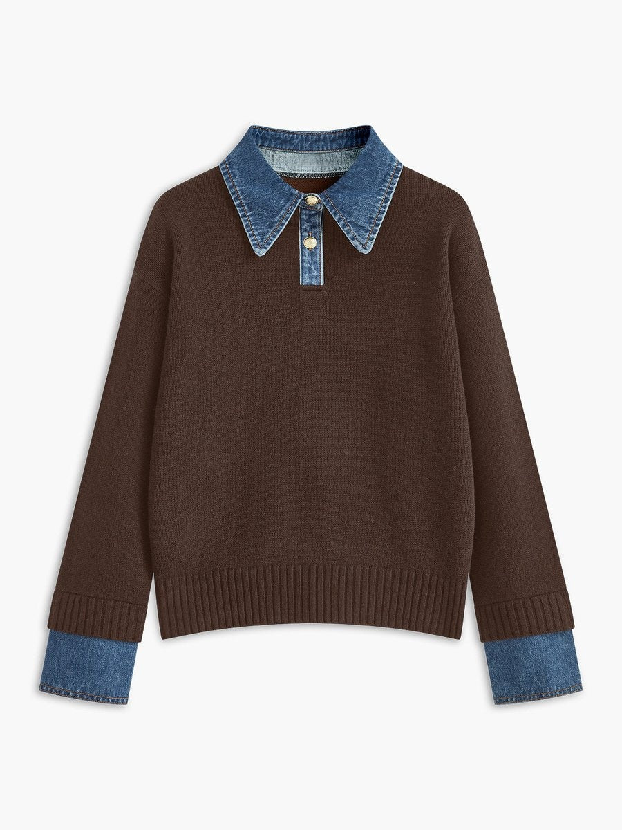 Sofía | Jersey de Punto con Cuello Denim Mujer Manga Larga