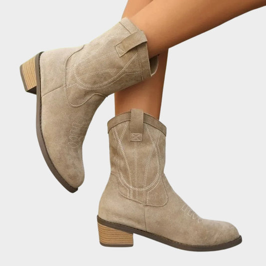 Magdalena | Botines Cowboy Mujer de Ante Bordados Tacón Bloque