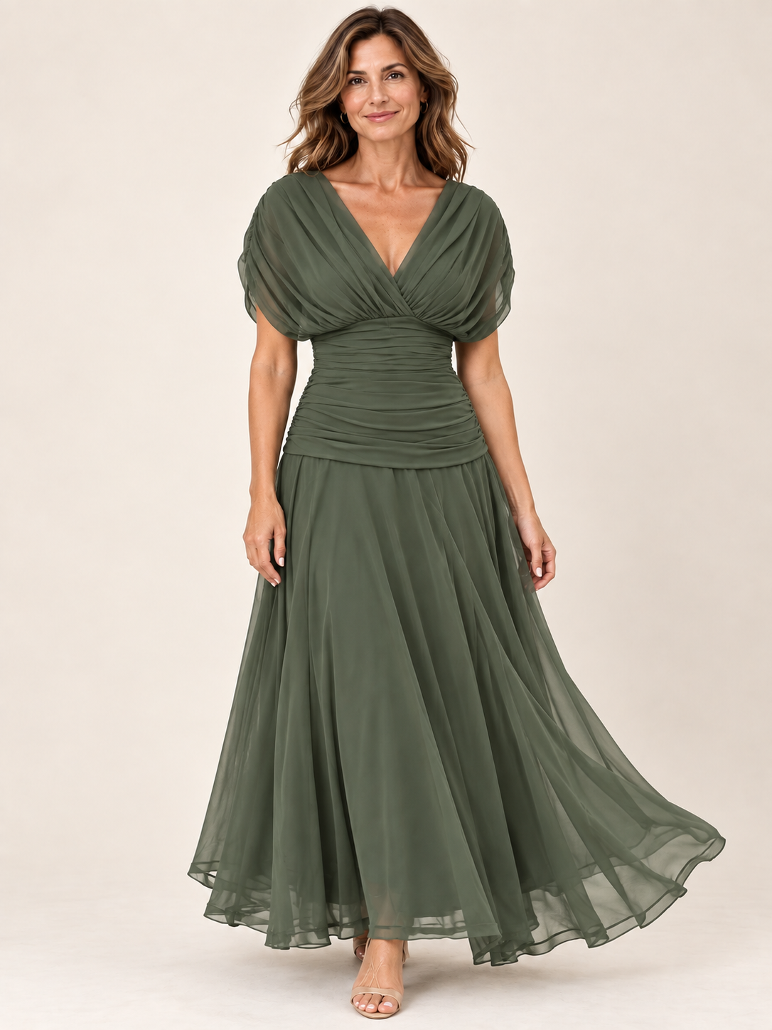 Vestido largo Masarova con detalle drapeado en la cintura