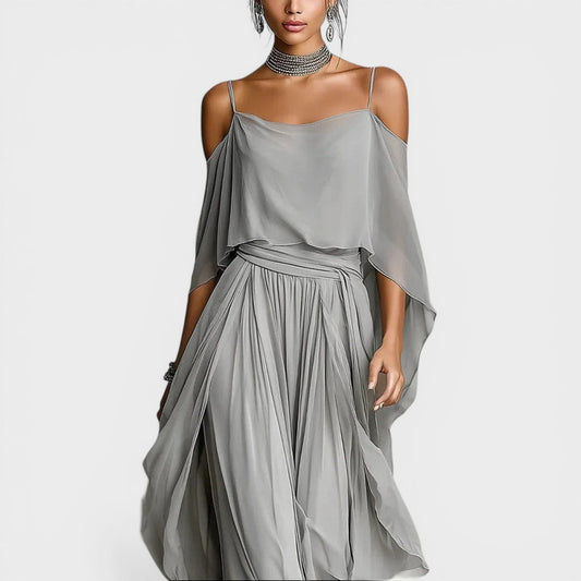 Luisa | Vestido Largo de Fiesta Drapeado Mujer Hombros Descubiertos